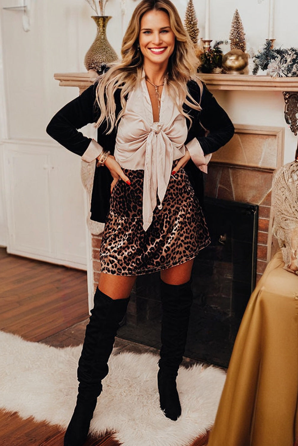 Brown Leopard Tiered Patchwork Hot Mini Skirt Shewin