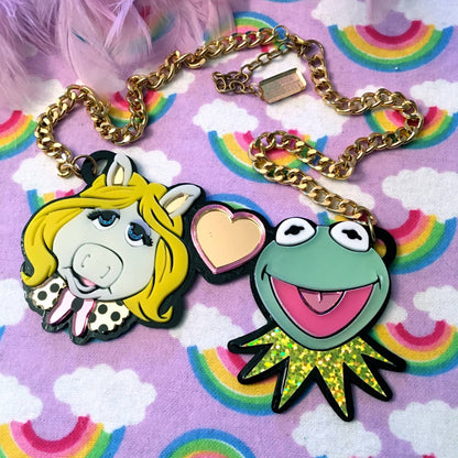 Miss Piggy Loves Kermit Laser Cut Acrylic Necklace Quirks!