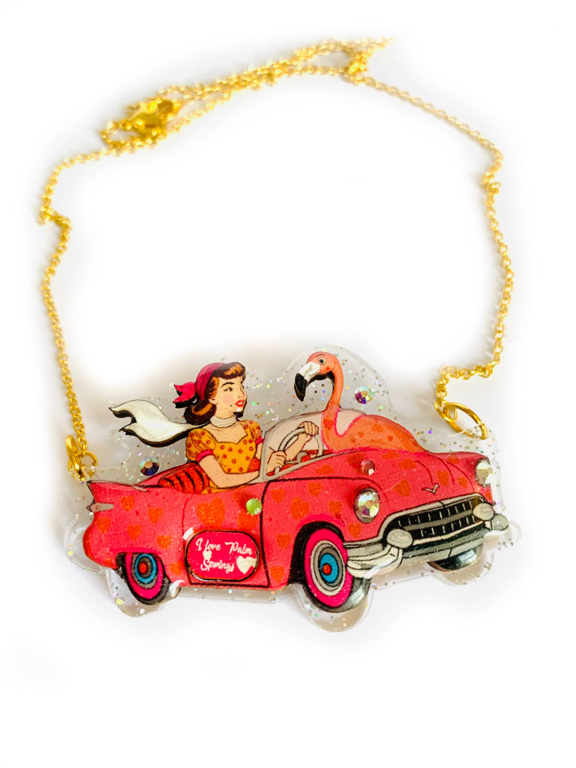 Frankie & the Flamingo Car Necklace by Rosie Rose Parker Quirks!