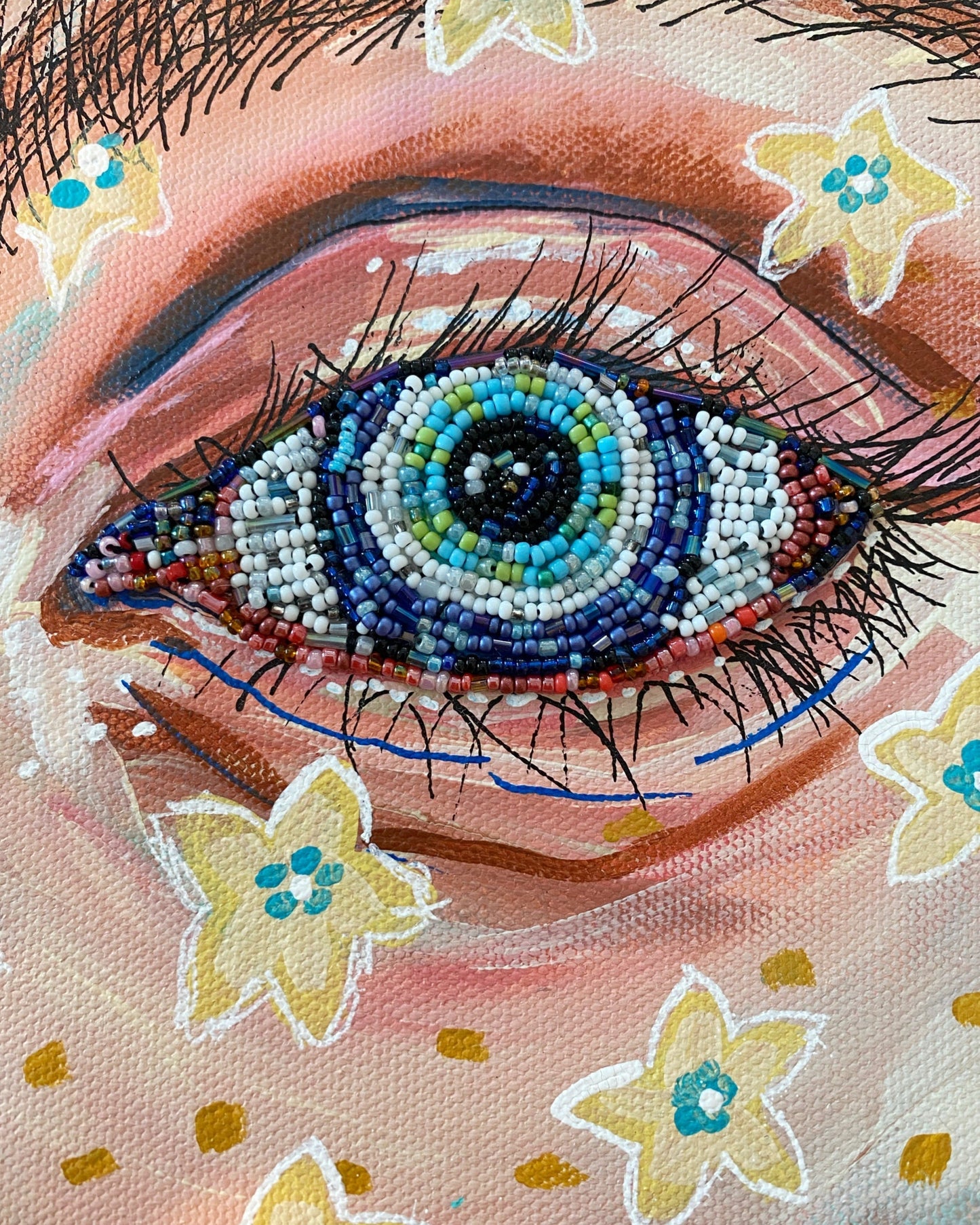 Armageddon Eyes ( original painting / beaded artwork ) Heather Freitas