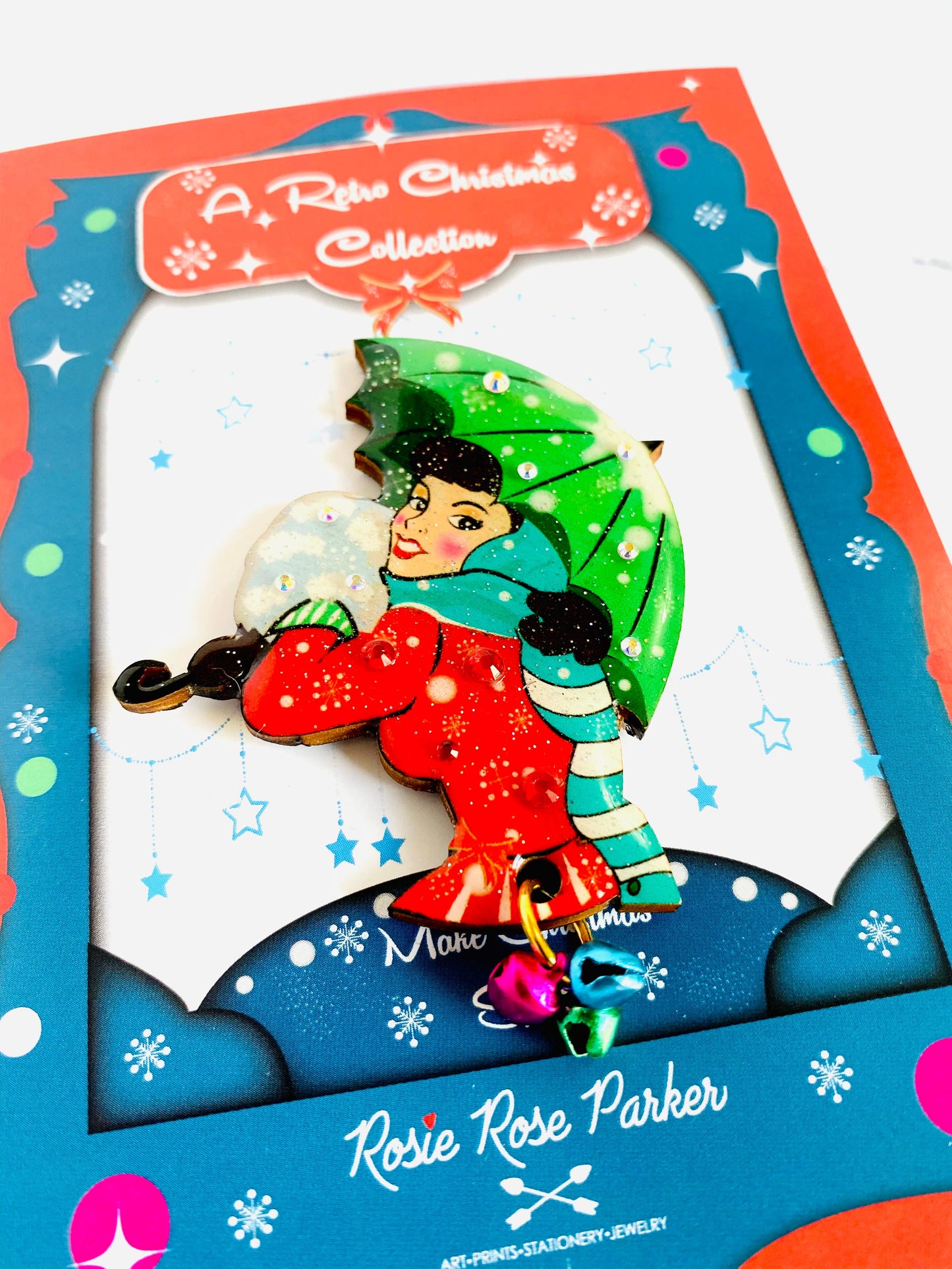 Christmas Umbrella Brooch by Rosie Rose Parker