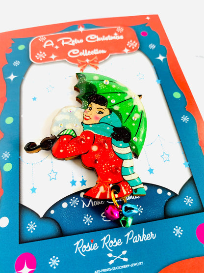 Christmas Umbrella Brooch by Rosie Rose Parker