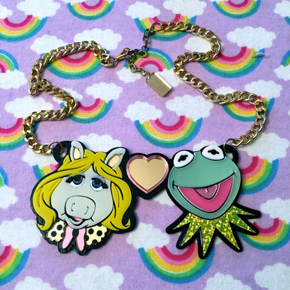 Miss Piggy Loves Kermit Laser Cut Acrylic Necklace Quirks!