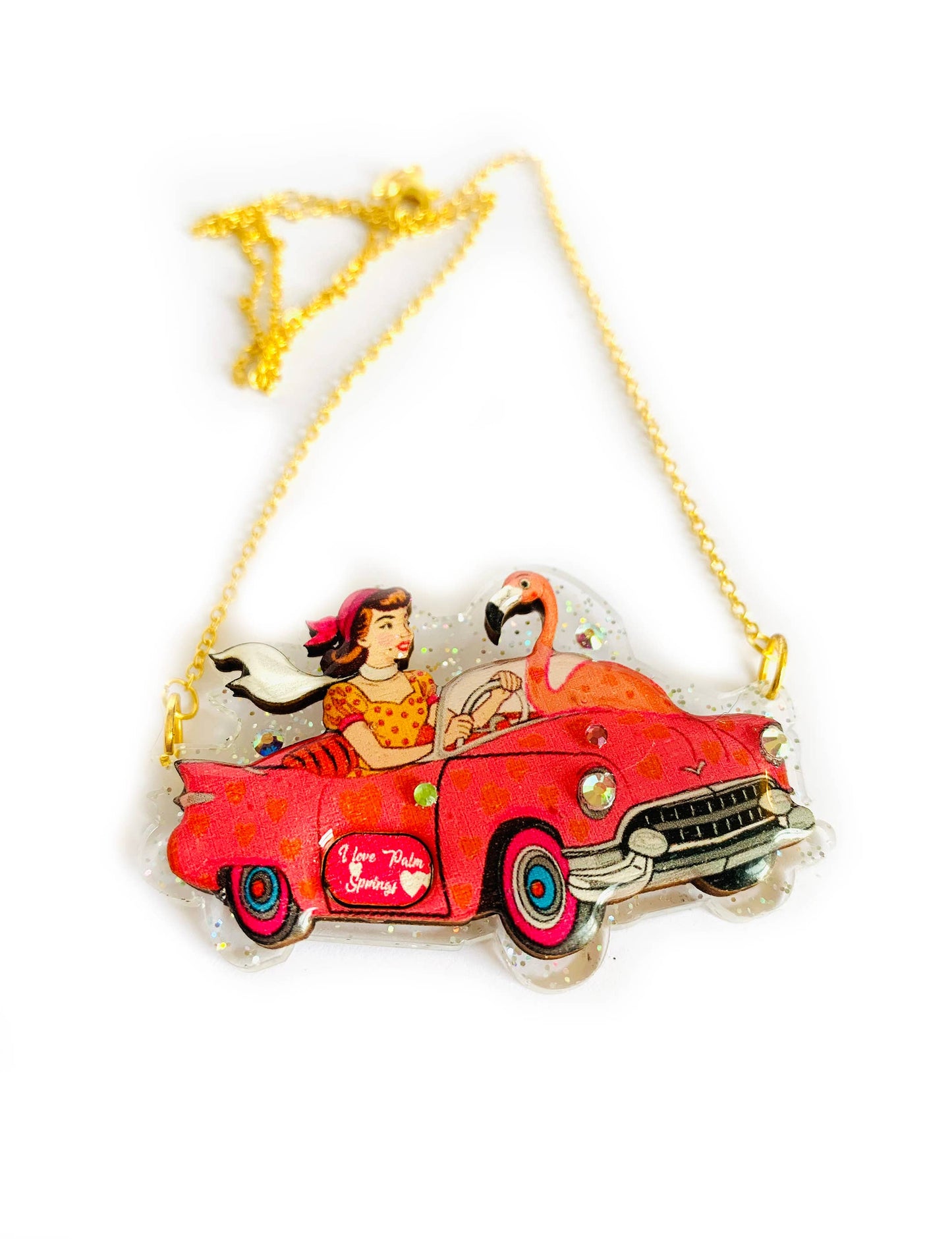 Frankie & the Flamingo Car Necklace by Rosie Rose Parker Quirks!