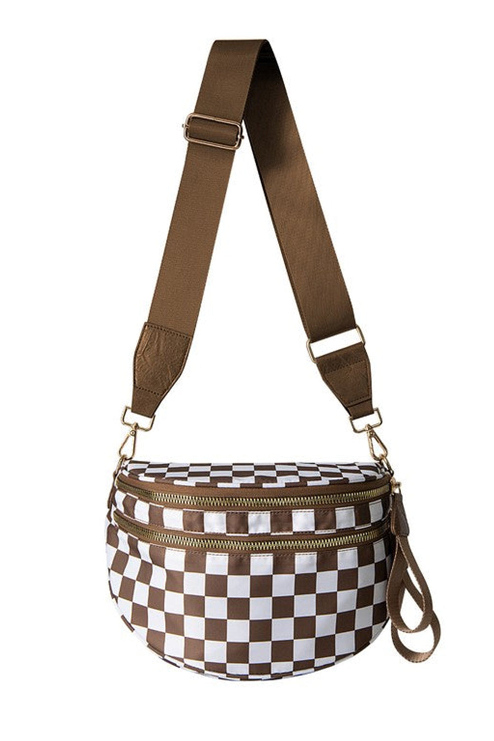 Blackish Green Checkered Print Wide Strap Large Crossbody Bag Shewin