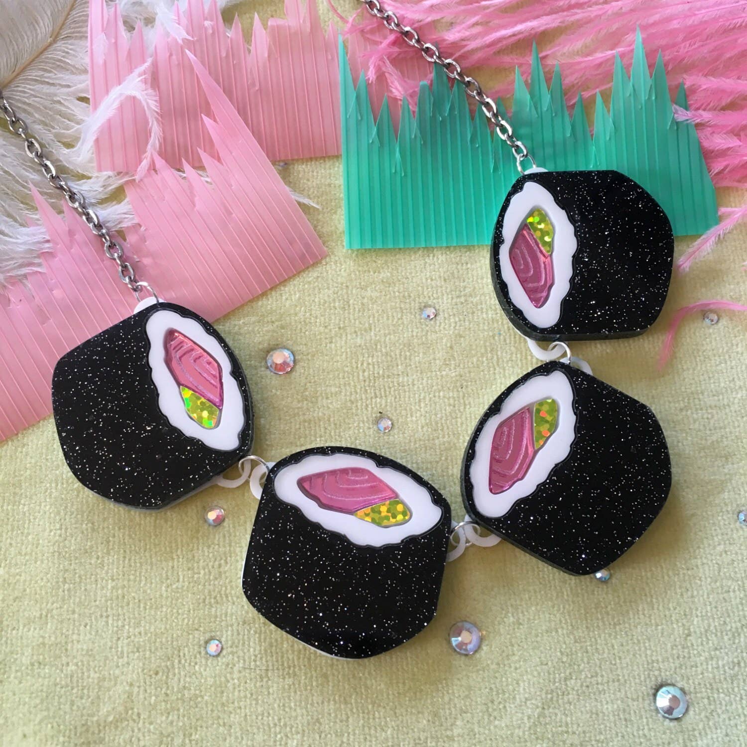 Glitter Sushi Roll Statement Necklace Quirks!