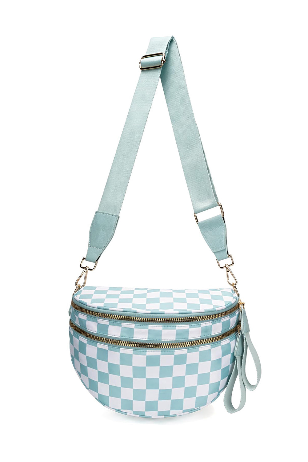 Blackish Green Checkered Print Wide Strap Large Crossbody Bag Shewin