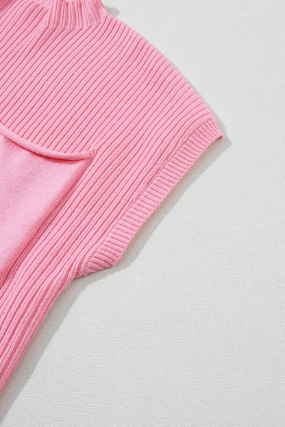 Gold Flame Patch Pocket Ribbed Knit Short Sleeve Sweater Shewin