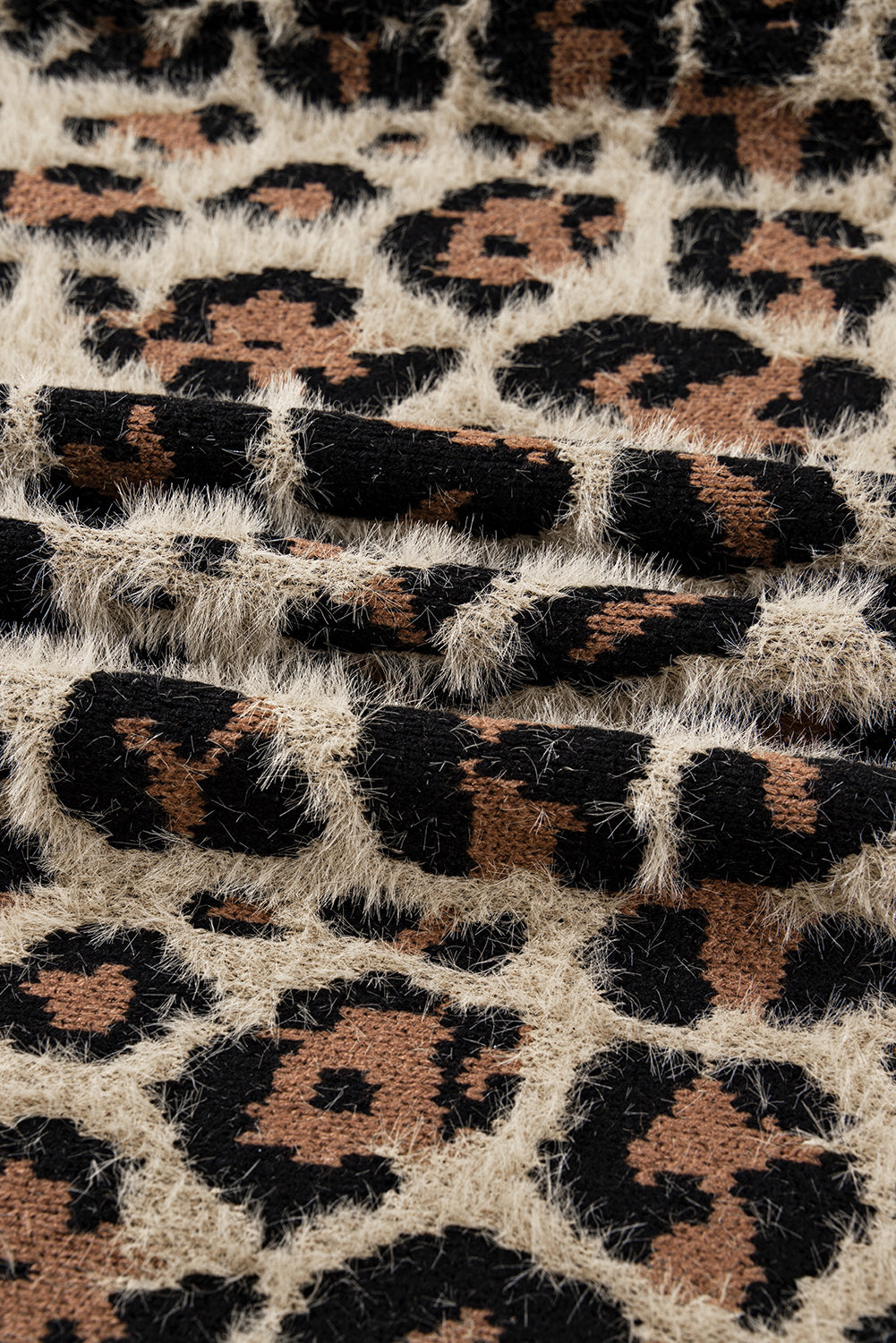 Brown Leopard Open Front Fuzzy Cardigan Shewin