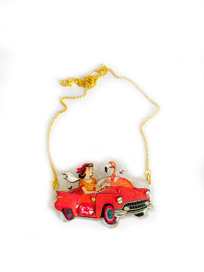 Frankie & the Flamingo Car Necklace by Rosie Rose Parker Quirks!