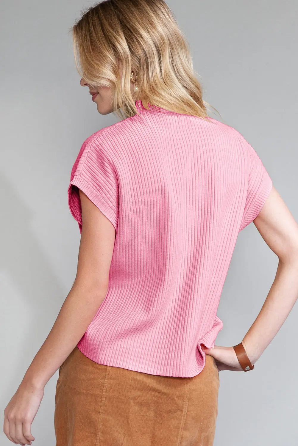 Gold Flame Patch Pocket Ribbed Knit Short Sleeve Sweater Shewin