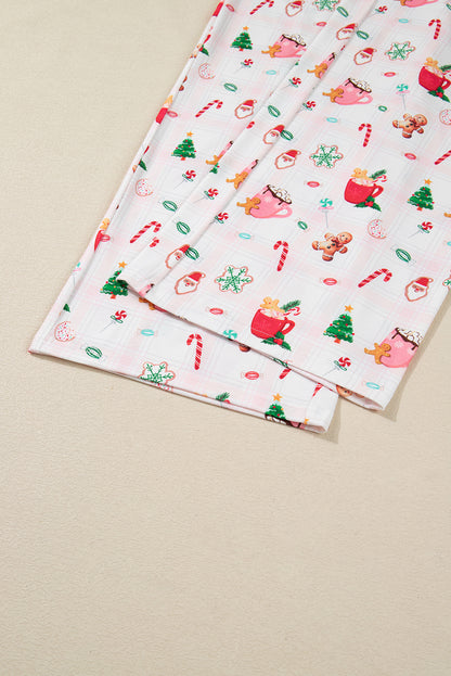 Pink Christmas Spirit Cute Holiday Print Short Sleeve Shirt and Pants Pajama Set