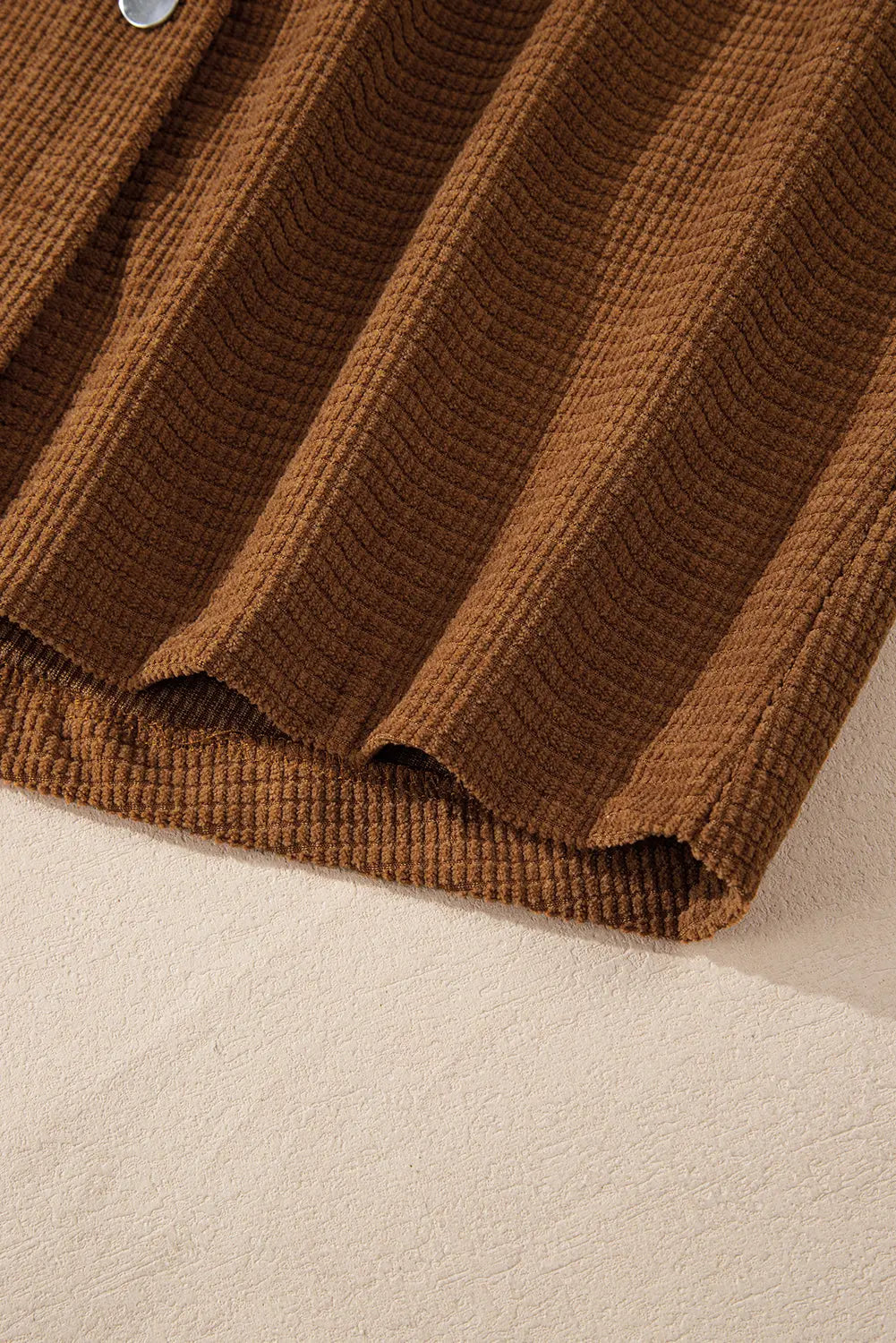 Brown Textured Flap Pocket Drop Shoulder Shacket Shewin
