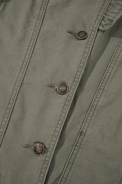 Green Bay Ruffle Plain Denim Jacket Vest Shewin