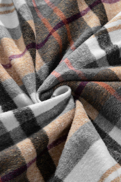 Khaki Plaid Patchwork Long Sleeve Jacket Shewin
