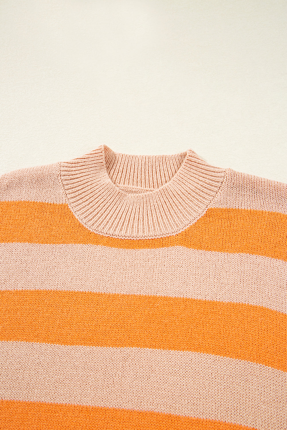 Orange Striped Colorblock High Neck Drop Shoulder Cozy Sweater Shewin
