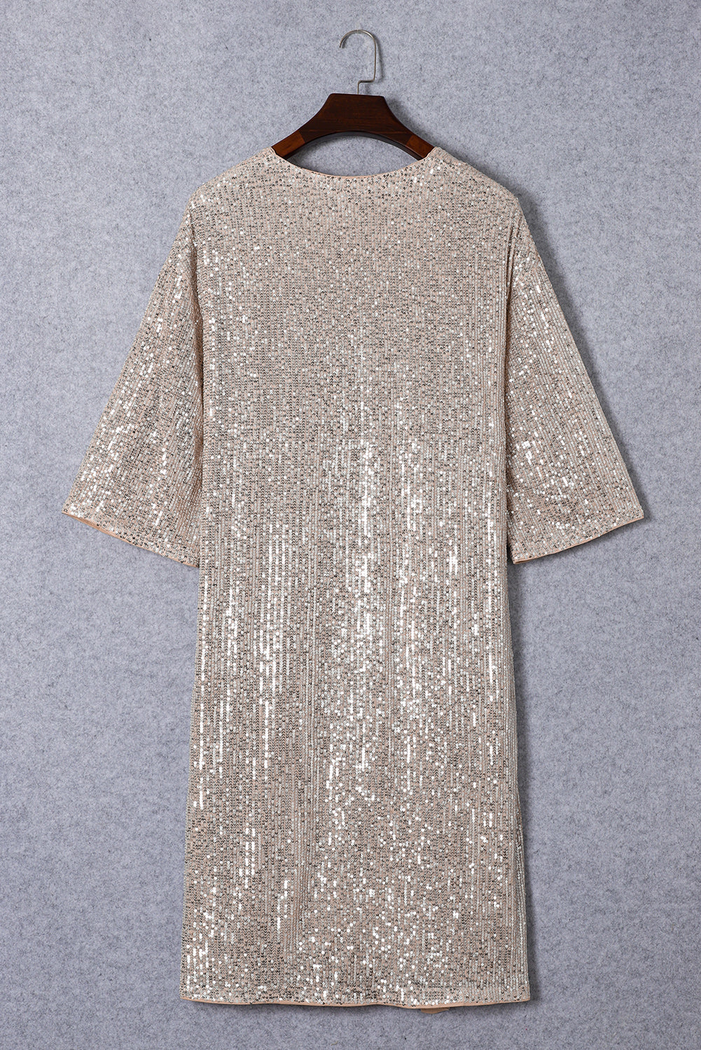 Apricot Sequin 3/4 Sleeve Open Front Duster Cardigan Shewin
