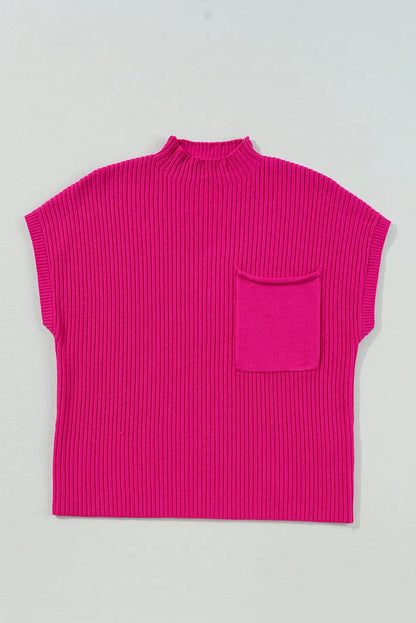 Gold Flame Patch Pocket Ribbed Knit Short Sleeve Sweater Shewin
