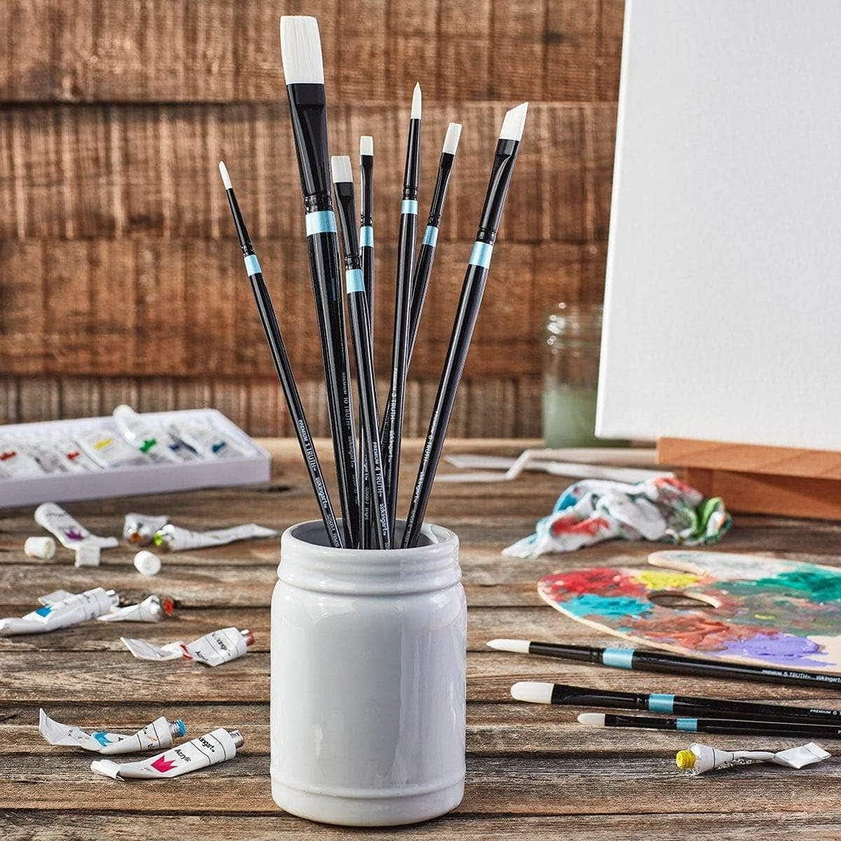 White Nylon Long Handle Oil & Acrylic Brushes 10 pc