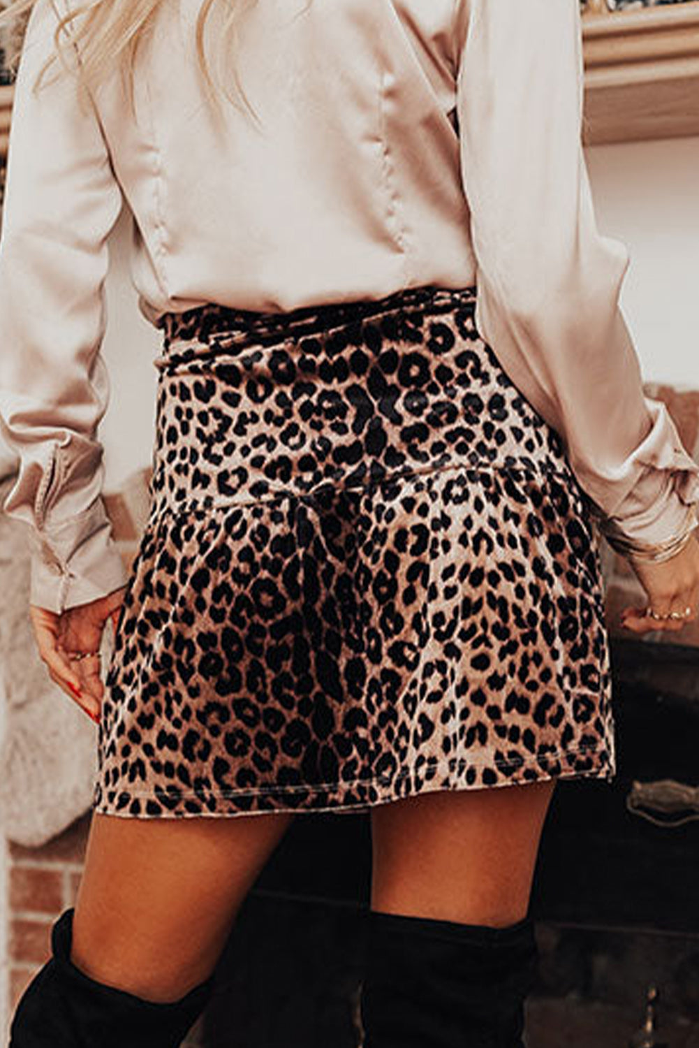 Brown Leopard Tiered Patchwork Hot Mini Skirt Shewin