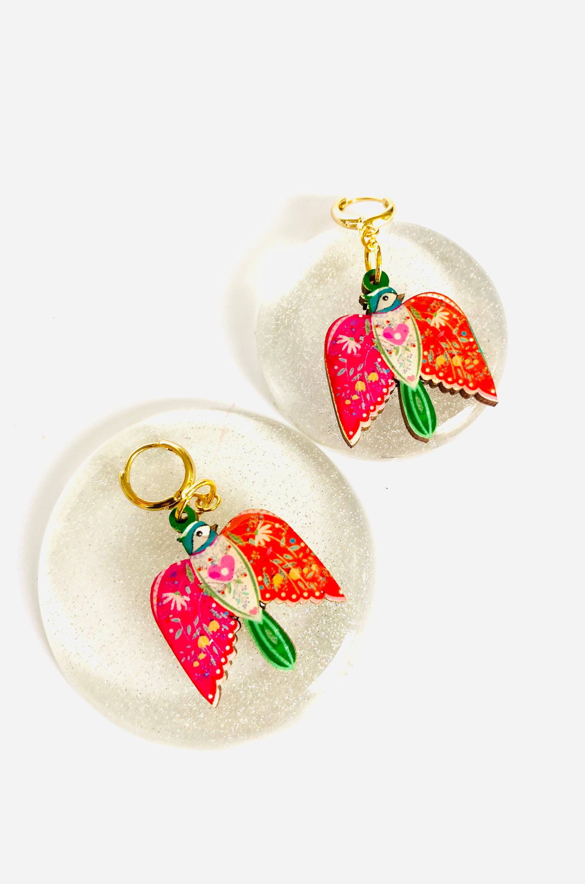 Large Bird Dangle Earrings on Huggie Hoops by Rosie Rose Parker Quirks!