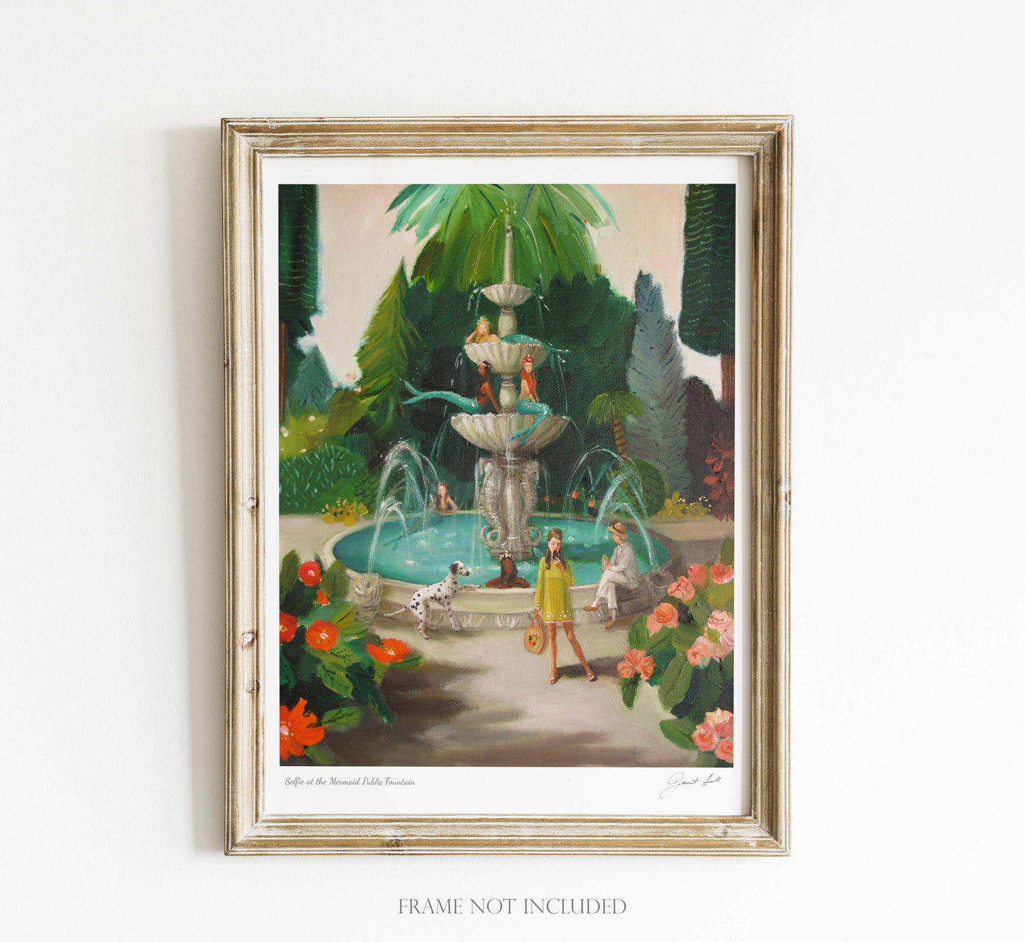 Selfie At The Mermaid Public Fountain Art Print - 8.5" X 11" by Janet Hill Quirks!