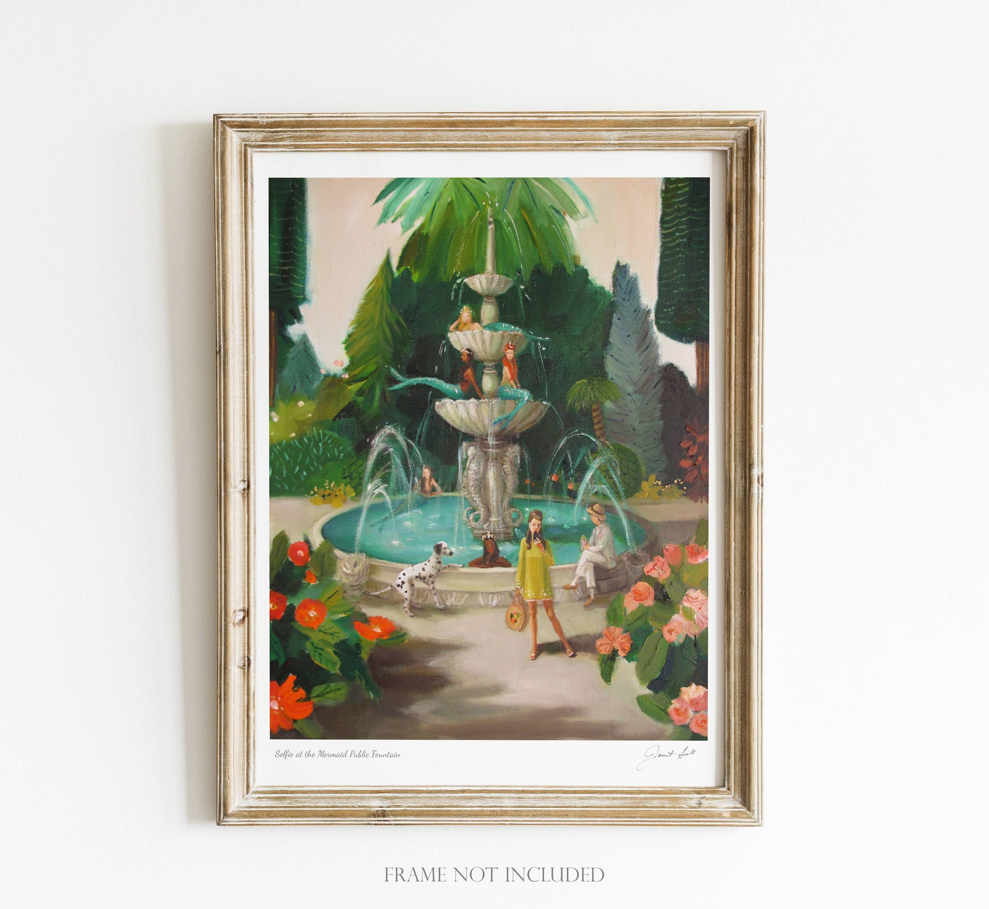 Selfie At The Mermaid Public Fountain Art Print - 8.5" X 11" by Janet Hill Quirks!