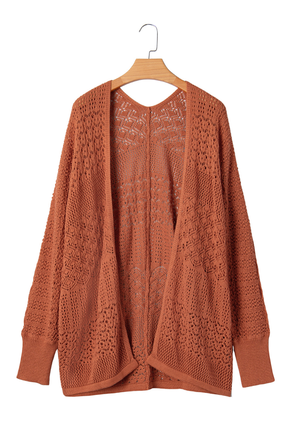 Redwood Burl Mixed Pattern Knitted Open Front Plus Size Cardigan