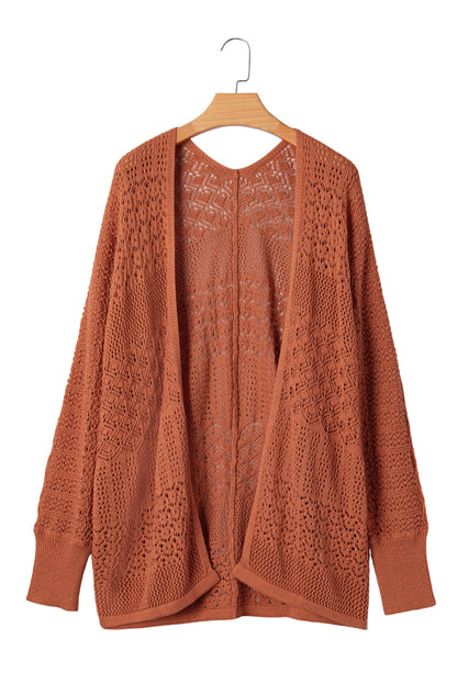 Redwood Burl Mixed Pattern Knitted Open Front Plus Size Cardigan