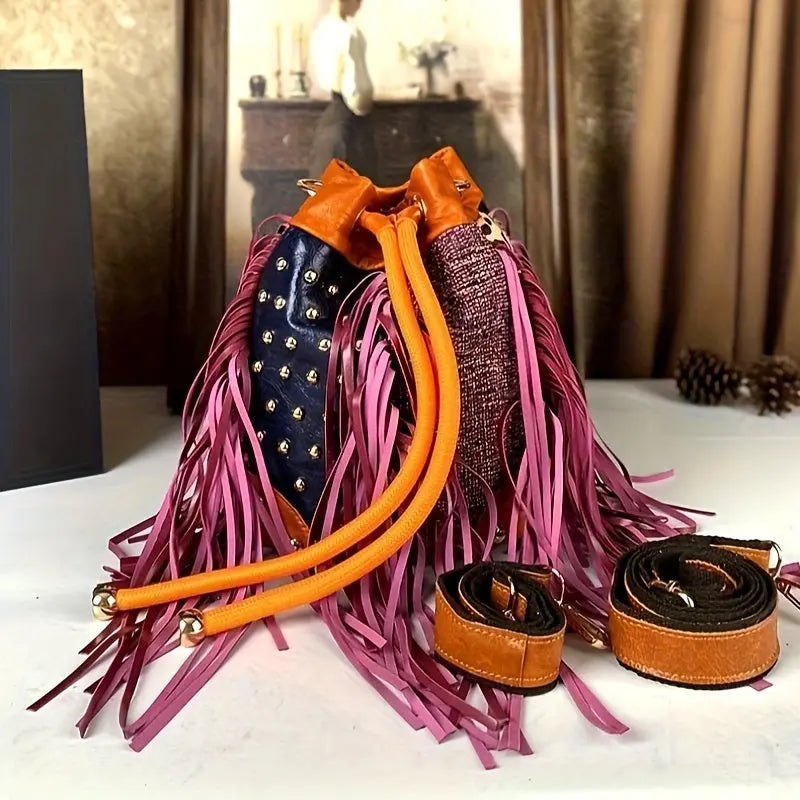 Cross-body Bohemian Cowhide Hanging Bucket Bag DSers