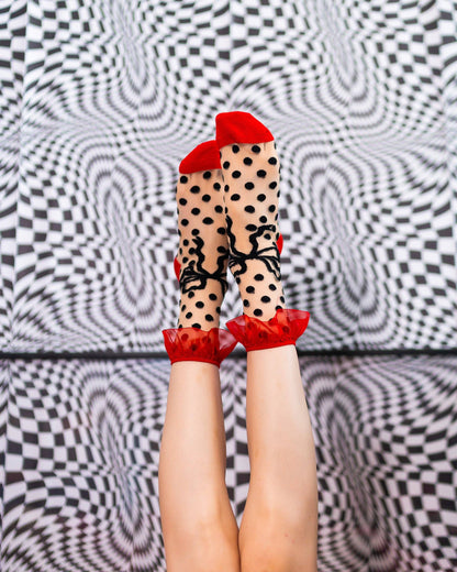 Polka Dot Bow Ruffle Sheer Crew Sock Quirks!