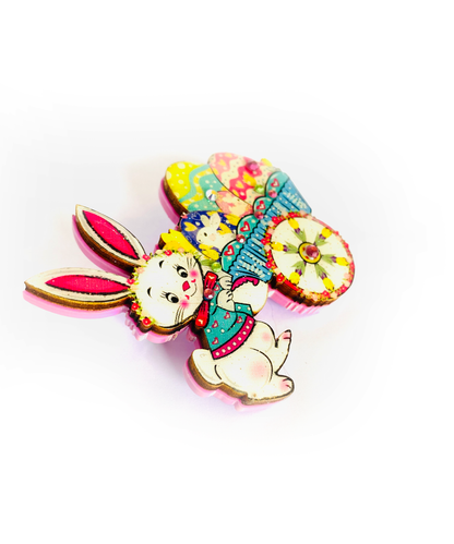 Benny Bunny and his Easter Egg Cart Brooch by Rosie Rose Parker Quirks!