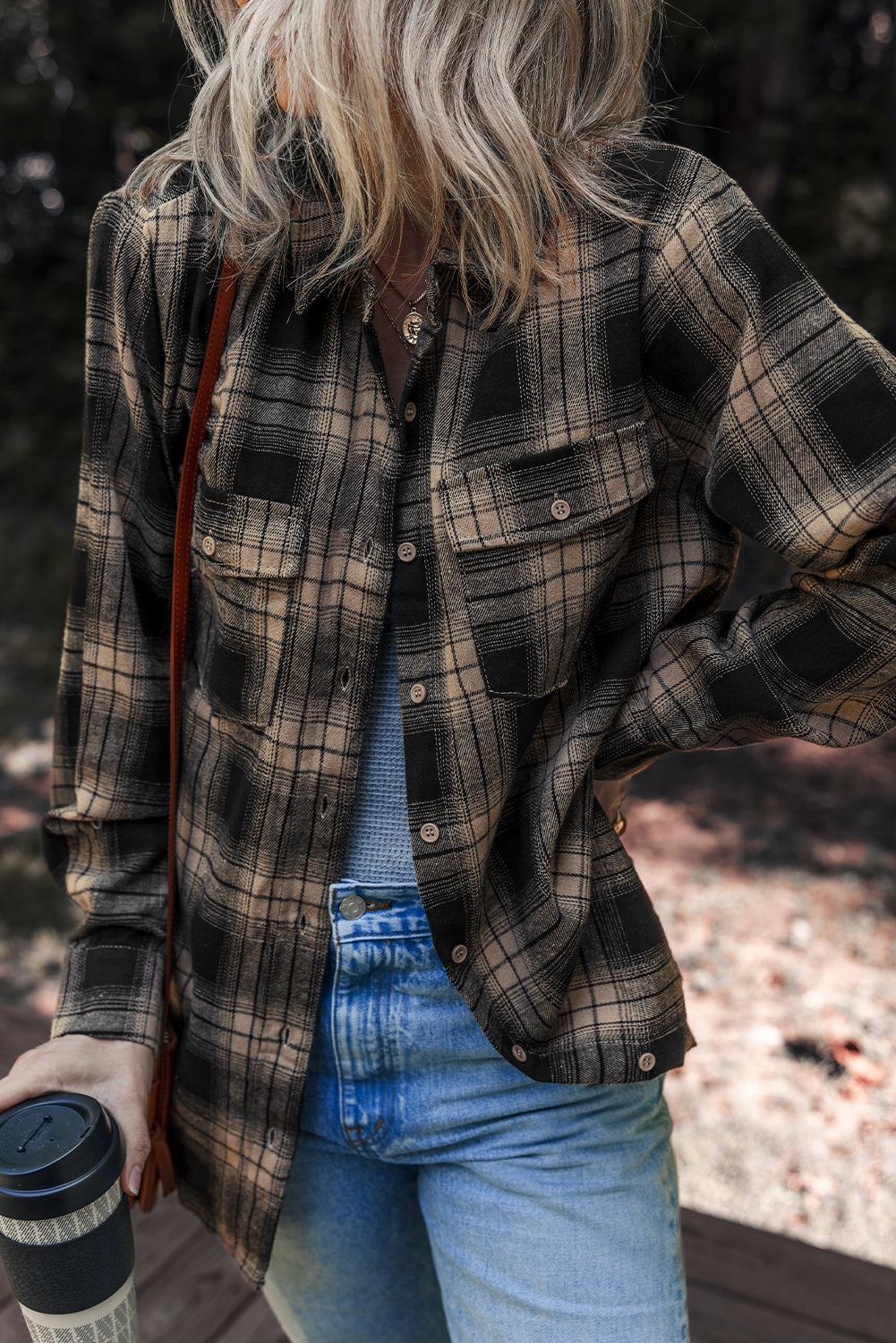 Multicolour Retro Plaid Double Flap Pocket Brushed Shacket Shewin