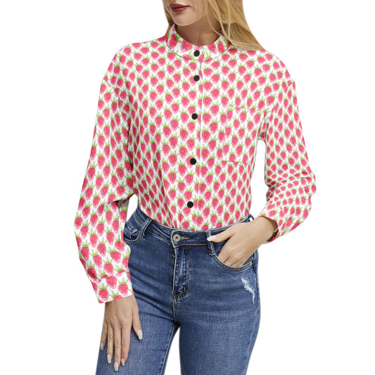 Strawberry Long Sleeve Button Up Casual Shirt Top