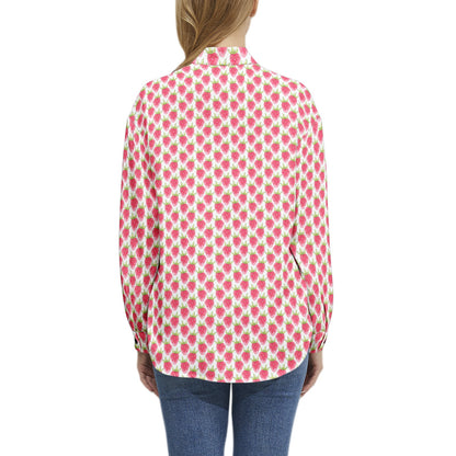 Strawberry Long Sleeve Button Up Casual Shirt Top