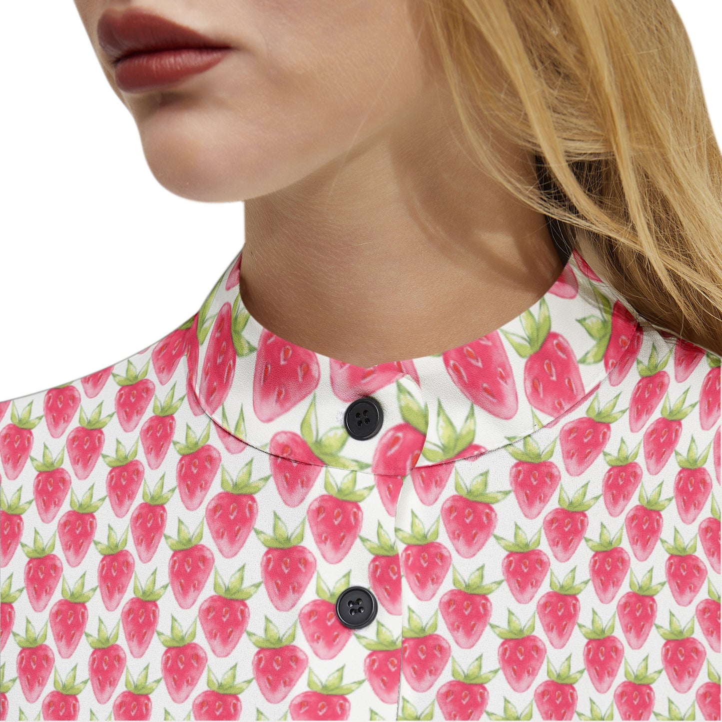 Strawberry Long Sleeve Button Up Casual Shirt Top