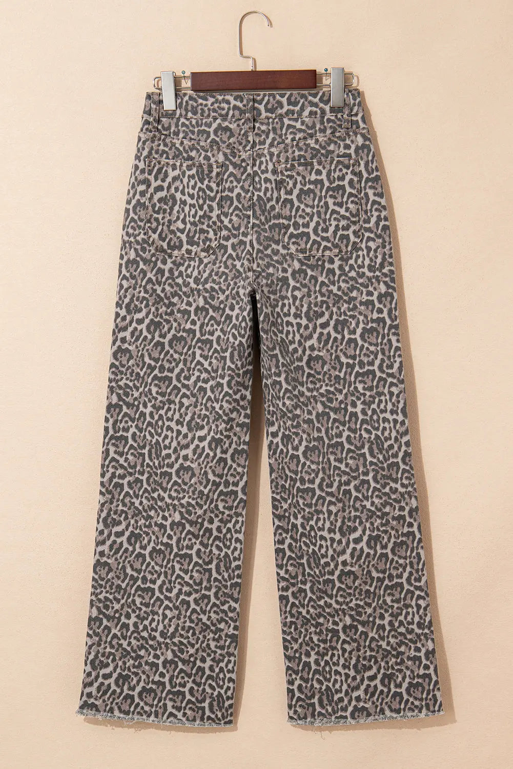 Brown Leopard High Waist Frayed Hem Jeans Shewin