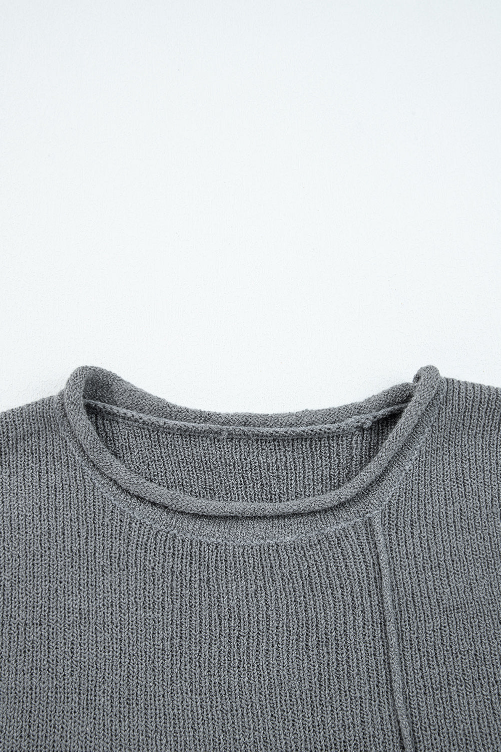Medium Grey Raw Edge Uneven Hem Patchwork Drop Shoulder Sweater Shewin