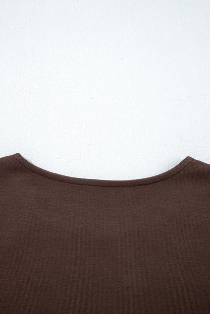 Coffee Knit Top Patchwork Pleated Half Sleeve Long Dress