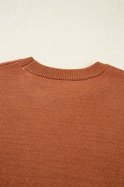 Brown Floral Pattern Short Puff Sleeve Sweater Shewin