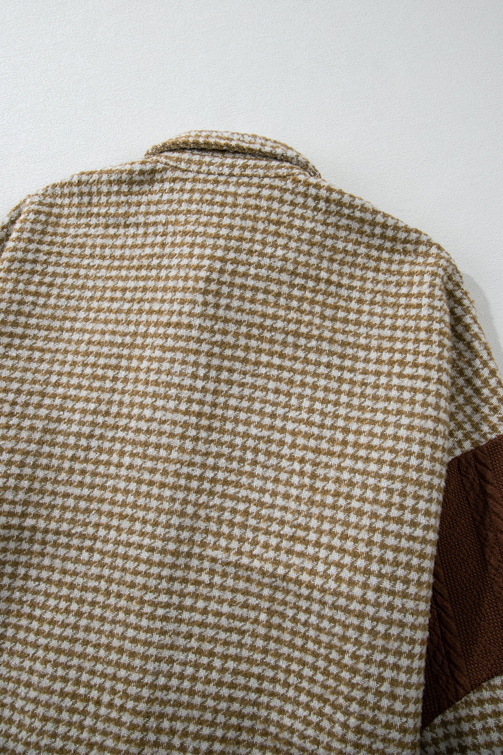 Khaki Houndstooth Textured Patchwork Loose Shacket Shewin