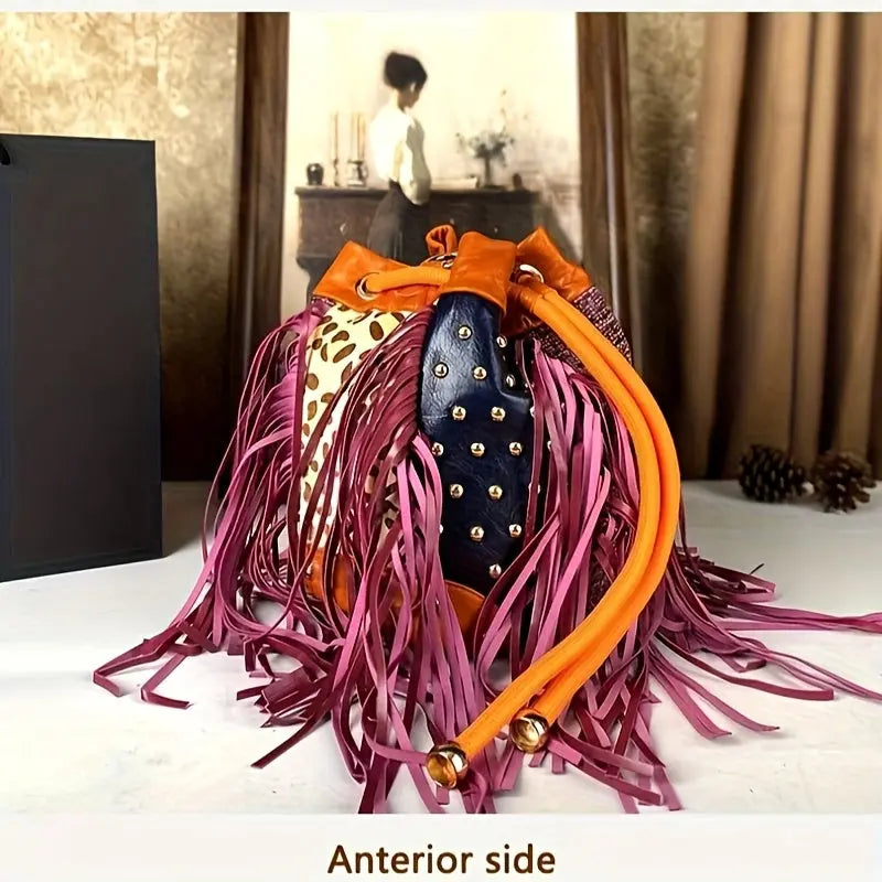 Cross-body Bohemian Cowhide Hanging Bucket Bag DSers