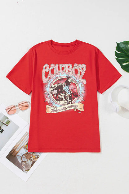 Tomato Red COWBOY Vintage Graphic Loose Tee Shewin