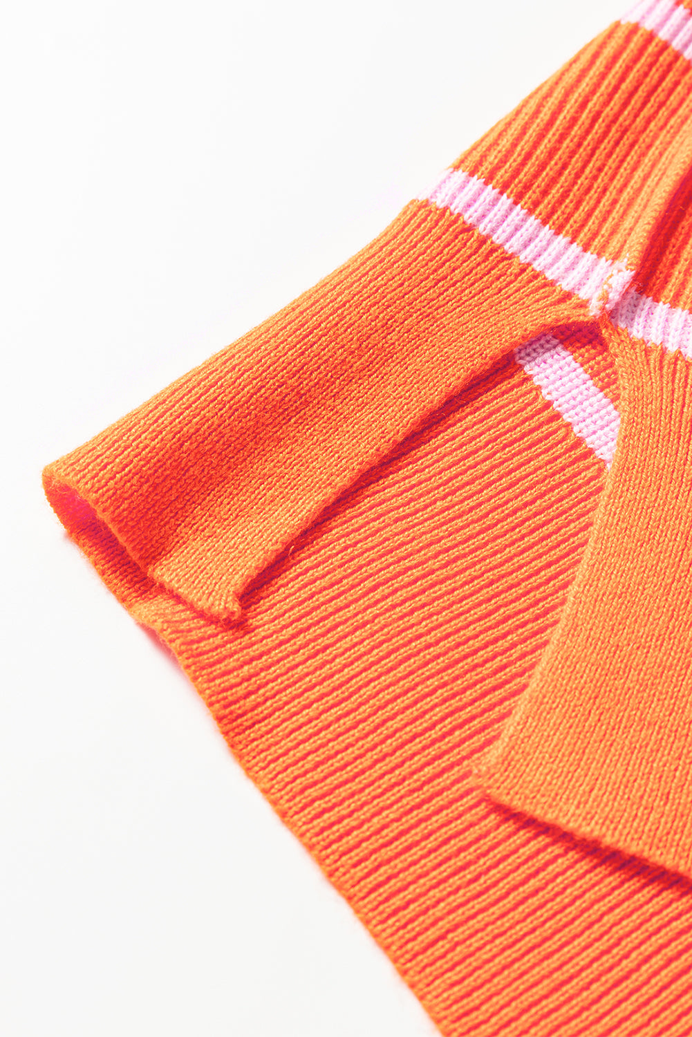 Orange Stripe Ribbed High Neck Drop Shoulder Boxy Fit Sweater Shewin