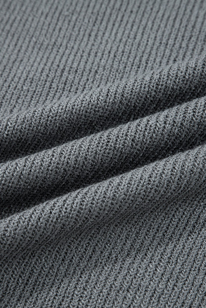 Medium Grey Raw Edge Uneven Hem Patchwork Drop Shoulder Sweater Shewin