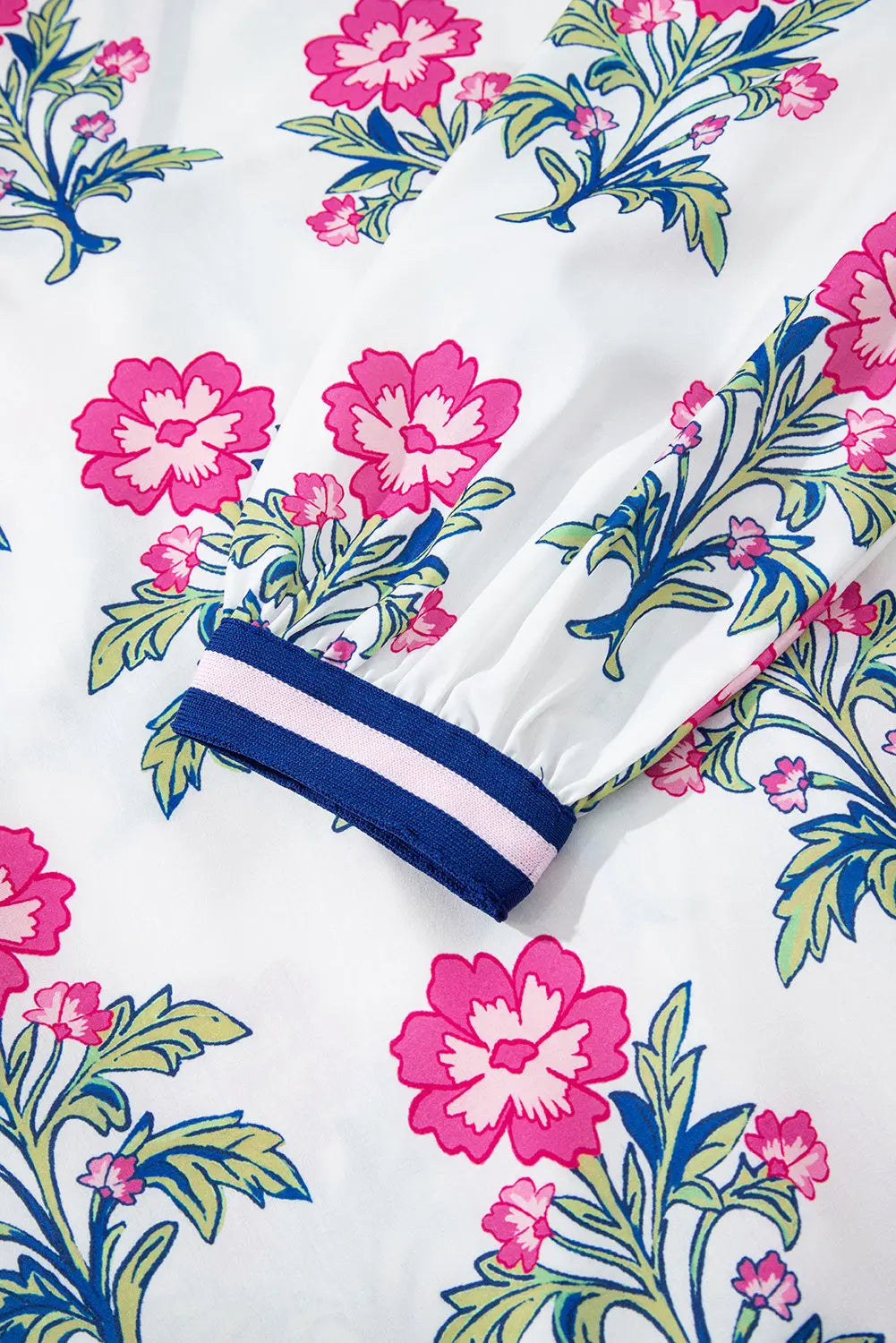 White Floral Print Pop of Color V-neck Long Sleeve Blouse Shewin
