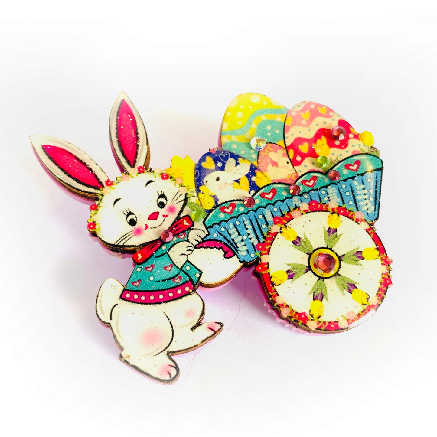 Benny Bunny and his Easter Egg Cart Brooch by Rosie Rose Parker Quirks!