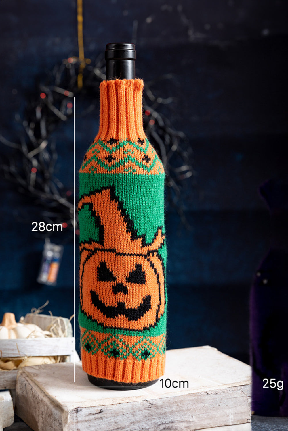 Orange Halloween Pumpkin Knit Wine Bottle Cover Shewin