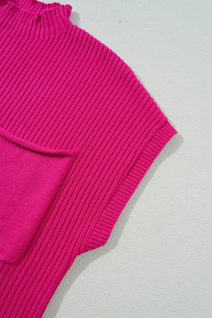 Gold Flame Patch Pocket Ribbed Knit Short Sleeve Sweater Shewin