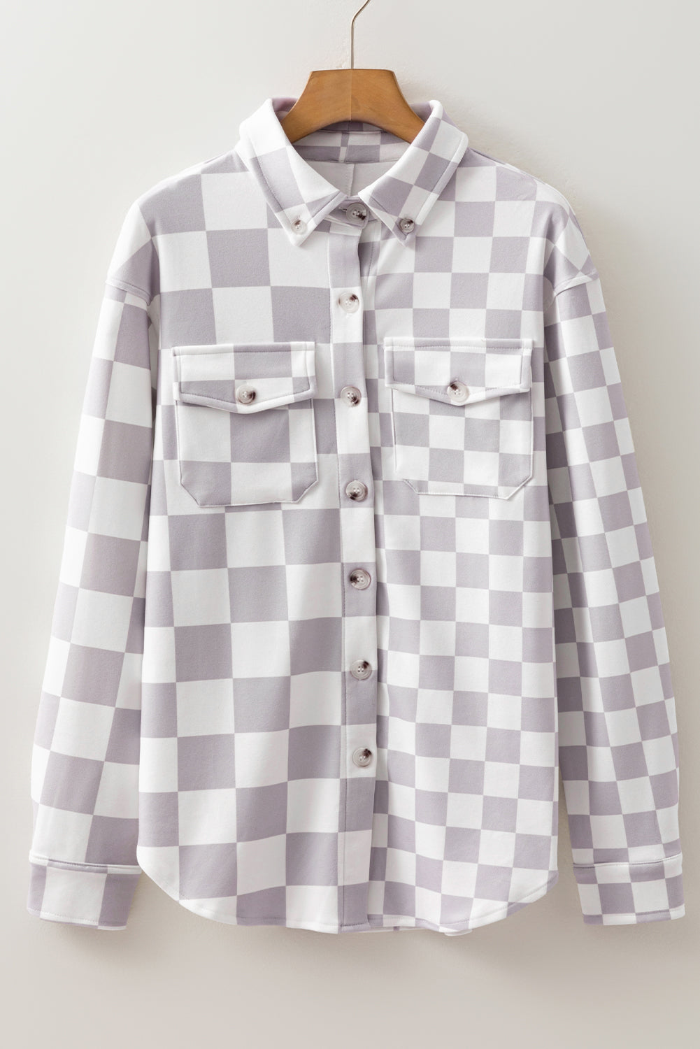 Green Checkerboard Flap Pocket Button Front Shacket